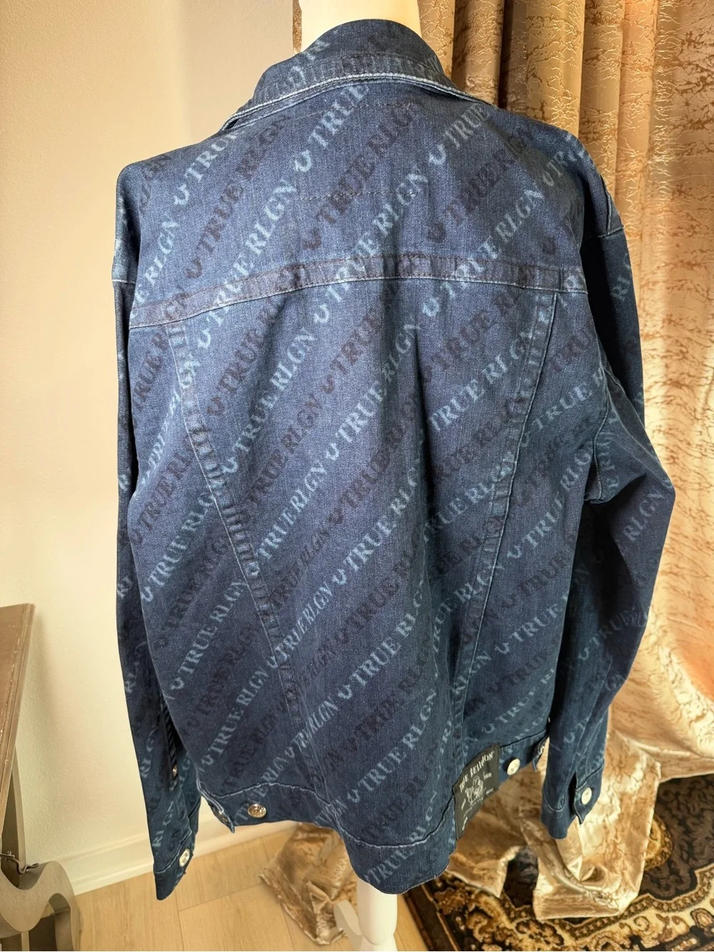 True Religion Trucker Jacket SN Monogram XXL GGMH Channel Blue NWT Denim